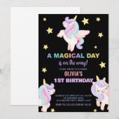 虹のユニコーンの誕生日招待状 招待状 (正面/裏面)