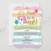 虹のユニコーンの1歳誕生日パーティー パステルカラー 招待状 (正面)