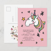 虹のユニコーンスターズ誕生日招待状 インビテーションポストカード (正面/裏面)