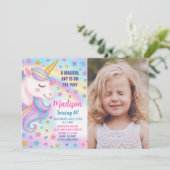 虹のユニコーン誕生日招待状（写真付き） 招待状 (スタンド正面)