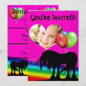 虹のユニコーン誕生日（写真カード） 招待状 (正面/裏面)