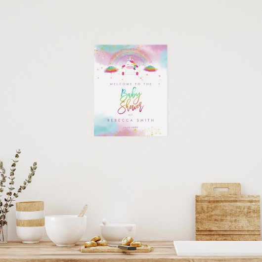 虹のユニコーン赤ちゃんシャワー歓迎サイン ポスター (キッチン)