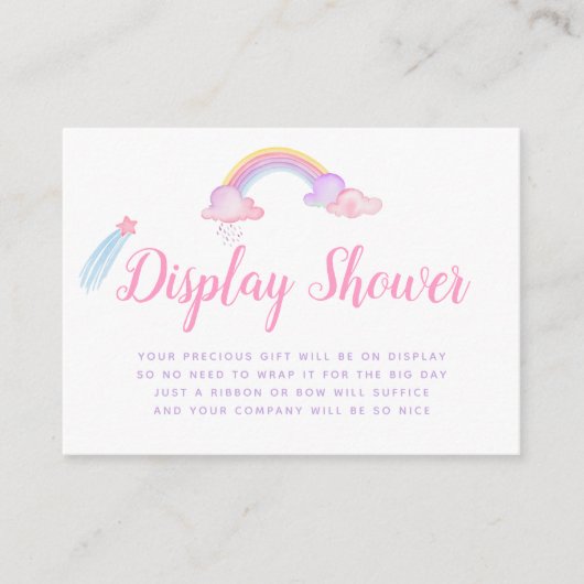 虹のユニコーン赤ちゃん女の子シャワーディスプレイシャワー エンクロージャーカード (正面)