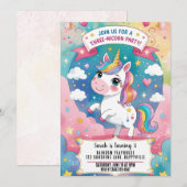 虹のユニコーン　マジカル　３歳の誕生日　ユニコーン 招待状 (正面/裏面)