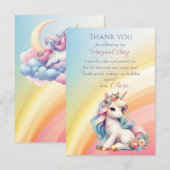 虹のユニコーン・マジック・モーメント・ガール誕生日 サンキューカード (正面/裏面)