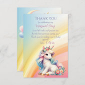 虹のユニコーン・マジック・モーメント・ガール・バースデー サンキューカード (正面/裏面)