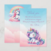 虹のユニコーン・マジック・モーメント・ガール・バースデー サンキューカード (正面/裏面)
