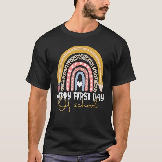 虹のレオパード教師の楽しい初等学校の最初の日 Tシャツ (正面)