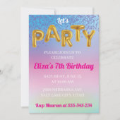 虹のレッツパーティー楽しいゴールド風船招待状 招待状 (正面)