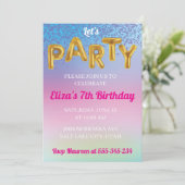 虹のレッツパーティー楽しいゴールド風船招待状 招待状 (スタンド正面)