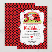 虹のレディバグ 5歳の誕生日招待状 女の子 招待状 (正面/裏面)