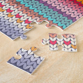 虹のレトロのハートのフェイクな毛織のニットのバレンタイン ジグソーパズル (側面)