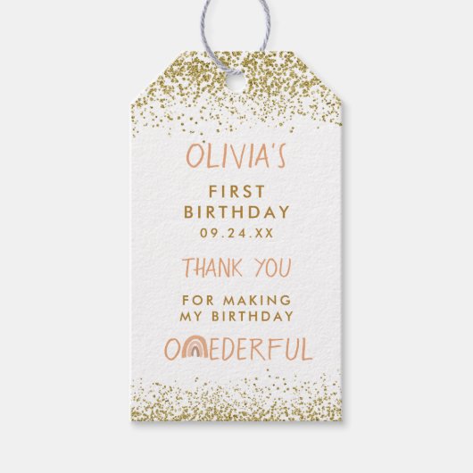 虹のワンダフルガール 1歳の誕生日ありがとう ギフトタグ (正面)