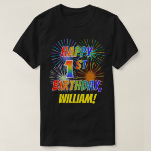 虹の一見の幸せな第1誕生日; 花火 + 名前 Tシャツ