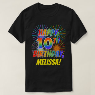 虹の一見の幸せな第10誕生日; 花火 + 名前 Tシャツ