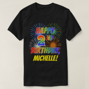 虹の一見の幸せな第2誕生日; 花火 + 名前 Tシャツ