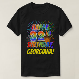 虹の一見の幸せな第32誕生日; 花火 + 名前 Tシャツ