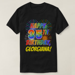 虹の一見の幸せな第35誕生日; 花火 + 名前 Tシャツ