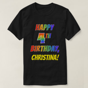 虹の一見の幸せな第4誕生日 + 名前をカスタムする Tシャツ