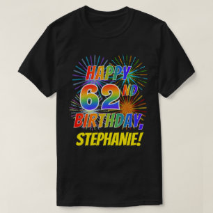 虹の一見の幸せな第62誕生日; 花火 + 名前 Tシャツ