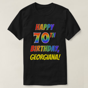 虹の一見の幸せな第70誕生日 + 名前をカスタムする Tシャツ