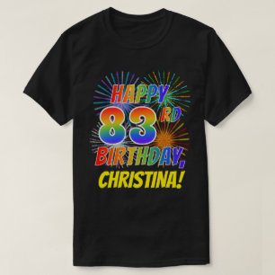 虹の一見の幸せな第83誕生日; 花火 + 名前 Tシャツ