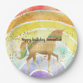 虹の一角獣は常に金ゴールド紙吹雪 ペーパープレート