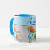 虹の一角獣(ユニコーン)水彩可お洒落愛いアートマグ マグカップ (正面左)