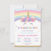 虹の一角獣（ユニコーン）誕生パーティーガール 招待状 (正面)