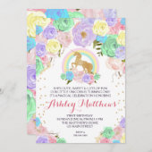 虹の一角獣（ユニコーン）誕生日ファーストフローラ招待状。 招待状 (正面/裏面)
