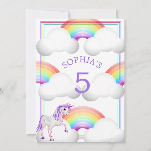 虹の一角魔法のかわいい誕生日 招待状 (裏面)