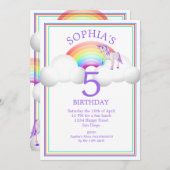 虹の一角魔法のかわいい誕生日 招待状 (正面/裏面)