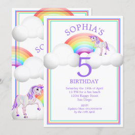 虹の一角魔法のかわいい誕生日 招待状