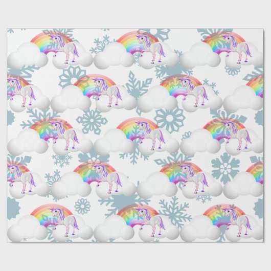 虹の一角魔法の雪片かわいい ラッピングペーパー (フラット)