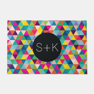 虹の三角形パターンカスタムのモノグラム ドアマット