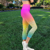 虹の上に白いドリーレースマンダラグラデーション カプリレギンス