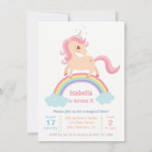 虹の上のユニコーンの女の子の誕生日パーティー 招待状 (正面)