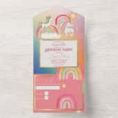 虹の上の可愛いユニコーン オールインワン招待状 (内側)