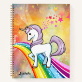 虹の上の可愛いユニコーン 名前を入力してください ノートブック (正面)