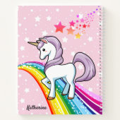 虹の上の可愛いユニコーン + 名前 ノートブック (裏面)