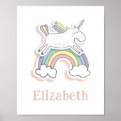 虹の上の可愛い妖精ユニコーン。ベビーガール子供部屋 ポスター (正面)