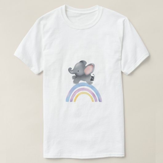 虹の上の子象の水彩Tシャツ Tシャツ (デザイン正面)
