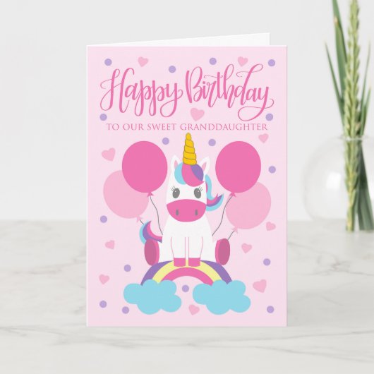 虹の上の孫娘ユニコーン 誕生日 カード (正面)