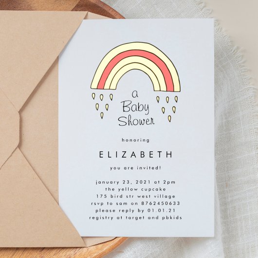 虹の上の少し赤ちゃんシャワー金ゴールド押された 箔招待状