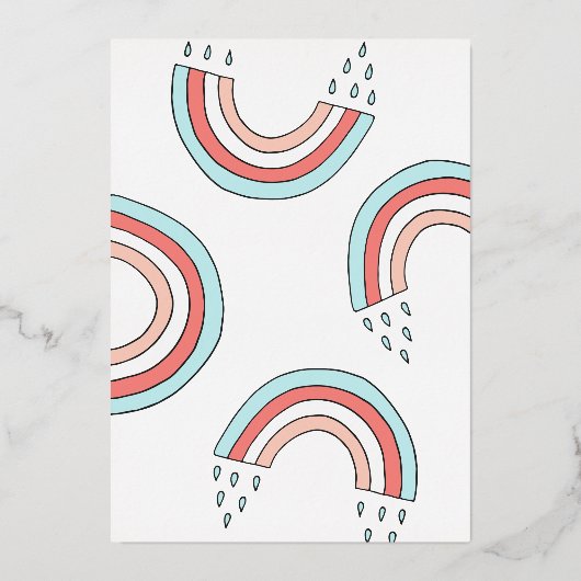 虹の上の少し赤ちゃんシャワー金ゴールド押された 箔招待状 (裏面)