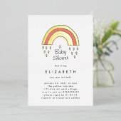 虹の上の少し赤ちゃんシャワー金ゴールド押された 箔招待状 (立ち正面)