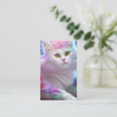 虹の上の白ふわふわの猫 名刺 (スタンド正面)