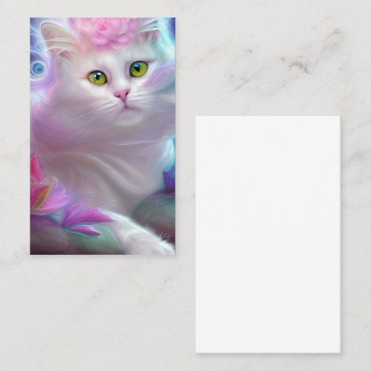 虹の上の白ふわふわの猫 名刺 (正面/裏面)