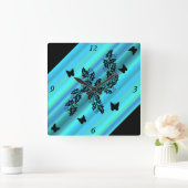 虹の上の黒い蝶 スクエア壁時計 (ホーム)