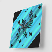 虹の上の黒い蝶 スクエア壁時計 (傾斜)